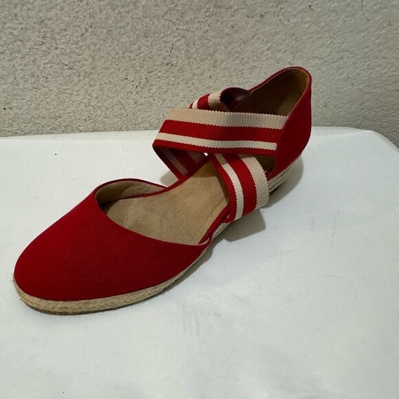Life Stride Velocity 2.0 Keaton Canvas Espadrille Wedge Sandal Red Size 10M - Picture 2 of 12